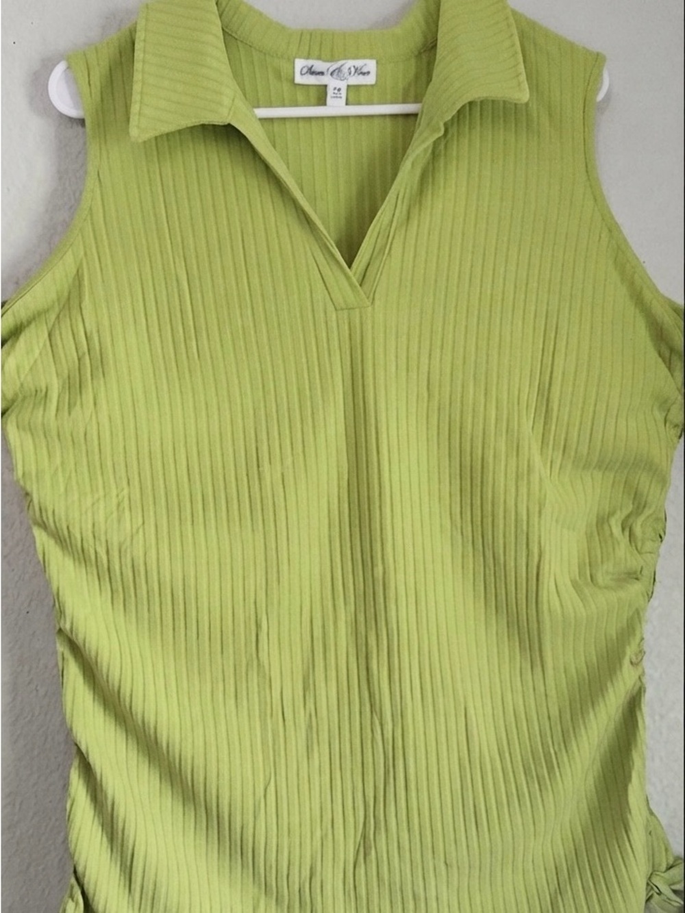 Stem & Vine 2X Green Ribbed Collared V-Neck Cami Top Drawstring Sides